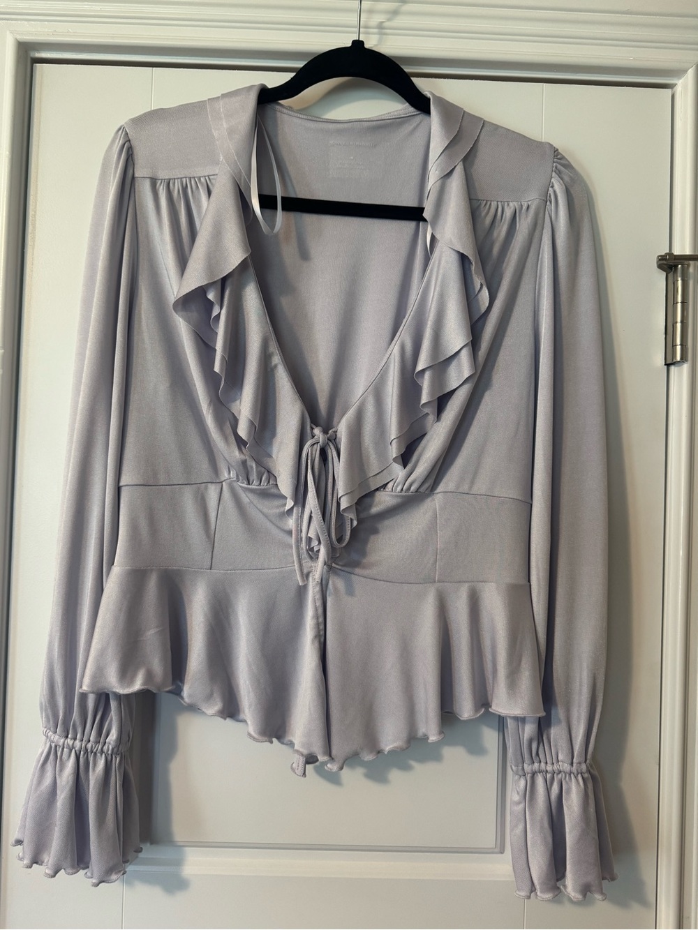 Anthropologie Purple Sailor Collar Blouse with Ruffled Trim